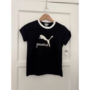 Vintage Dead stock Puma T Shirt Women's Sz S Black White Logo Y2K 90s Cropped